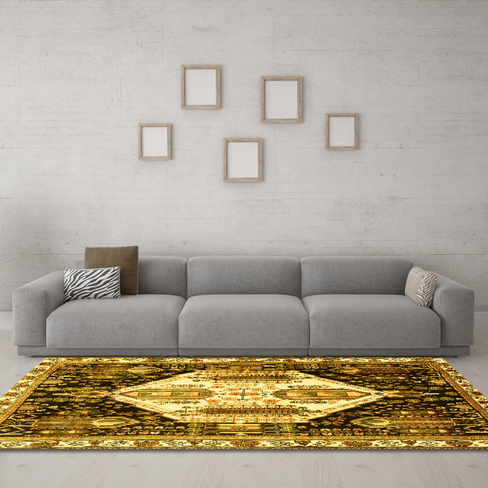 Machine Washable Persian Yellow Traditional Rug in a Living Room, wshtr2959yw