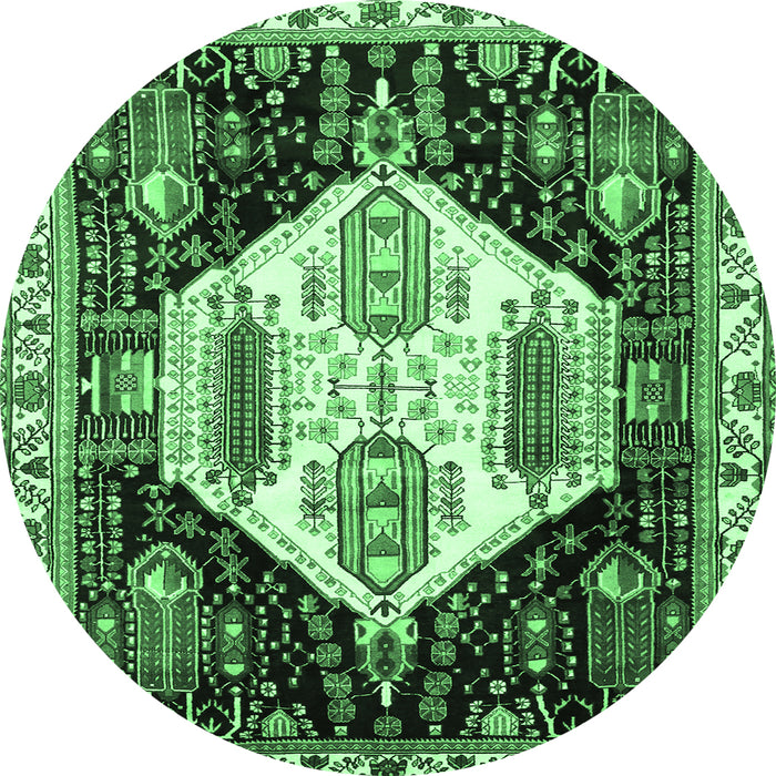 Round Machine Washable Persian Emerald Green Traditional Area Rugs, wshtr2959emgrn