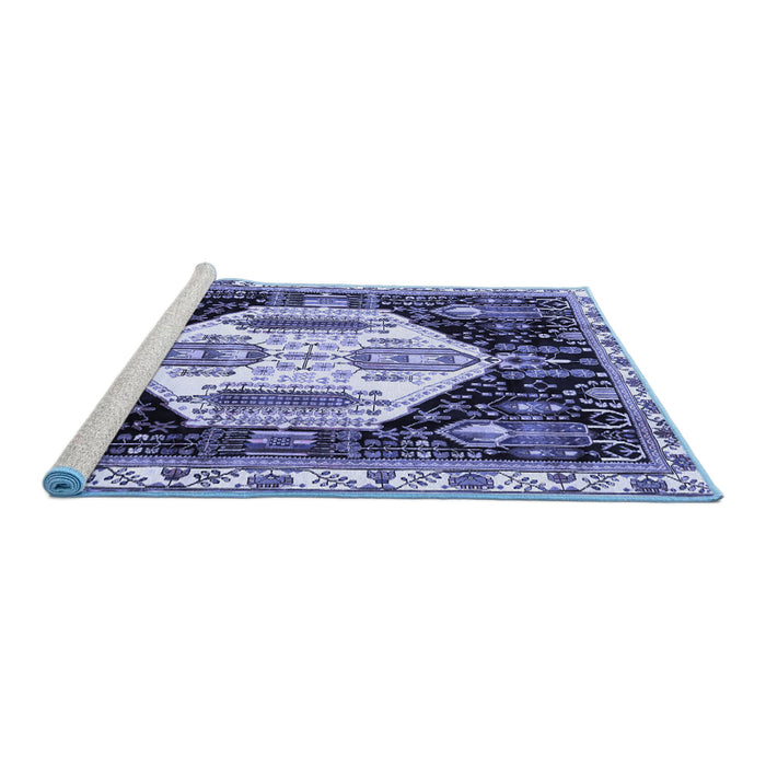 Sideview of Machine Washable Persian Blue Traditional Rug, wshtr2959blu