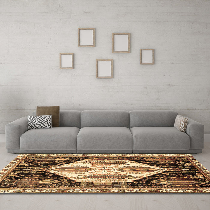 Machine Washable Persian Brown Traditional Rug in a Living Room,, wshtr2959brn