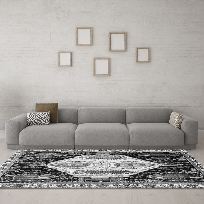 Machine Washable Persian Gray Traditional Rug in a Living Room,, wshtr2959gry