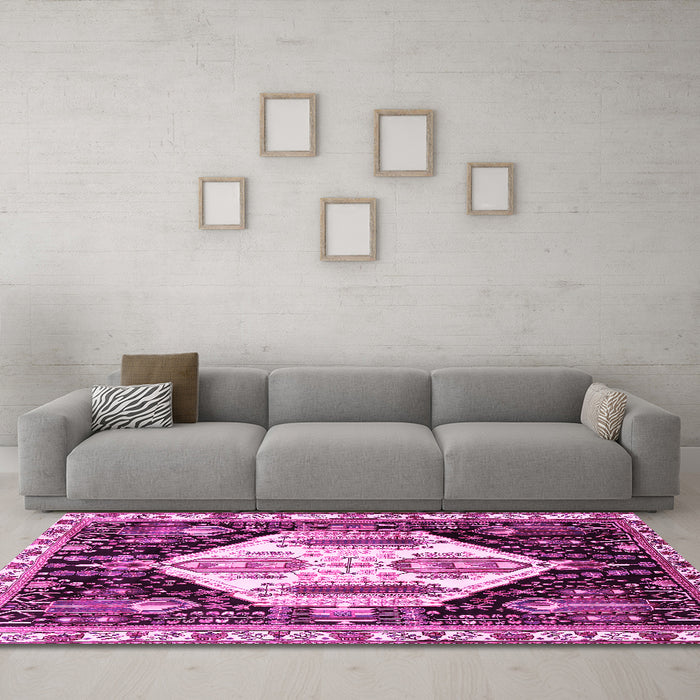 Machine Washable Persian Pink Traditional Rug in a Living Room, wshtr2959pnk