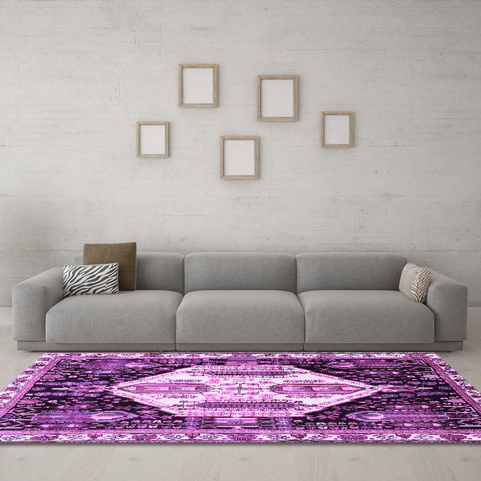 Machine Washable Persian Purple Traditional Area Rugs in a Living Room, wshtr2959pur
