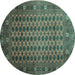 Round Southwestern Turquoise Country Rug, tr295turq