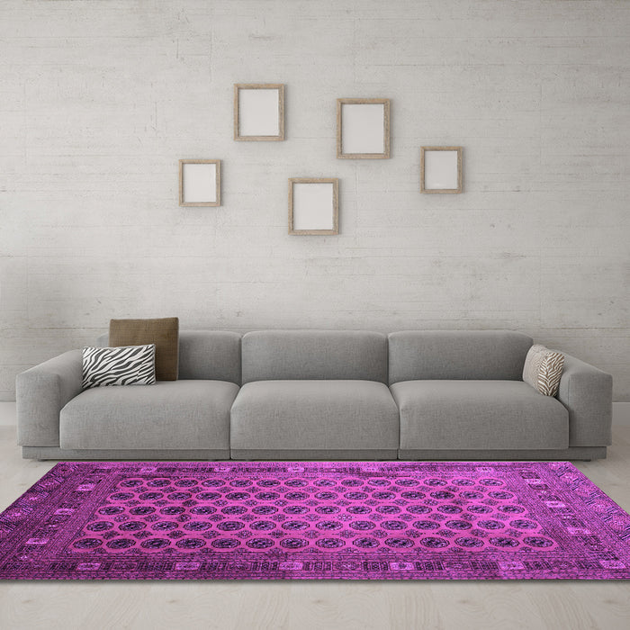 Machine Washable Southwestern Purple Country Area Rugs in a Living Room, wshtr295pur