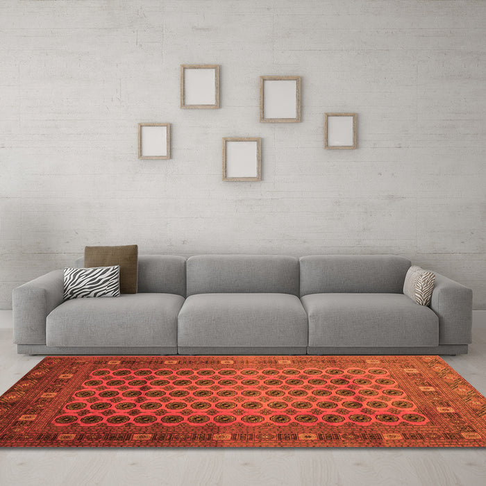 Machine Washable Southwestern Orange Country Area Rugs in a Living Room, wshtr295org
