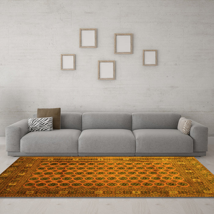 Machine Washable Southwestern Yellow Country Rug in a Living Room, wshtr295yw