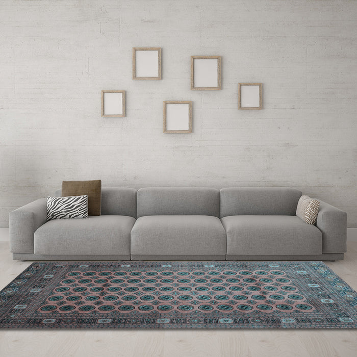 Machine Washable Southwestern Light Blue Country Rug in a Living Room, wshtr295lblu