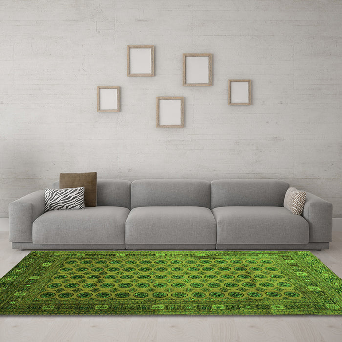 Machine Washable Southwestern Green Country Area Rugs in a Living Room,, wshtr295grn