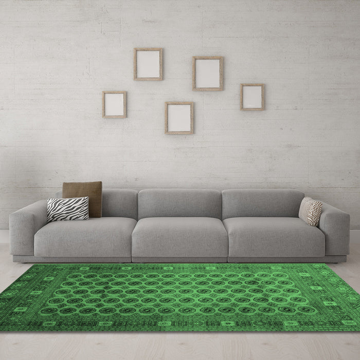 Machine Washable Southwestern Emerald Green Country Area Rugs in a Living Room,, wshtr295emgrn