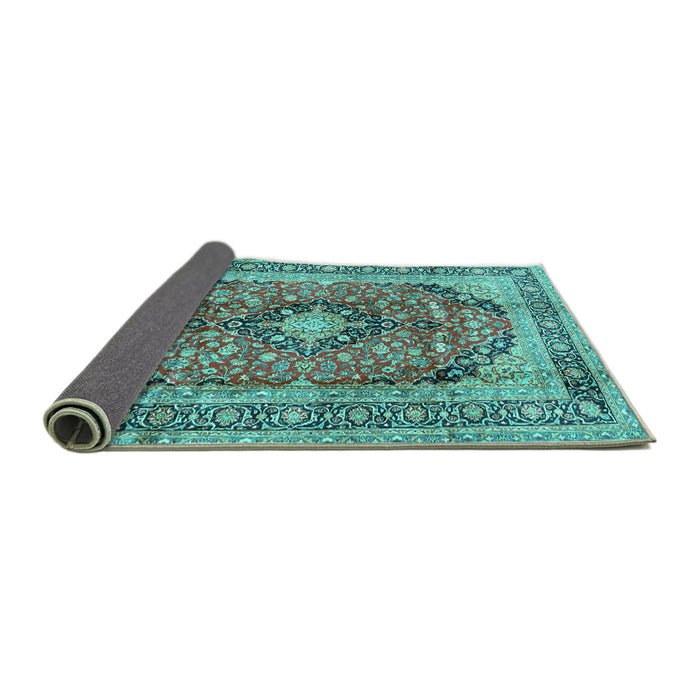 Sideview of Medallion Turquoise Traditional Rug, tr2960turq