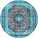 Round Medallion Light Blue Traditional Rug, tr2960lblu