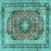 Square Machine Washable Medallion Turquoise Traditional Area Rugs, wshtr2960turq