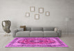 Machine Washable Medallion Pink Traditional Rug in a Living Room, wshtr2960pnk