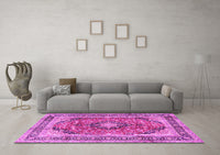 Machine Washable Medallion Pink Traditional Rug, wshtr2960pnk