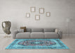 Machine Washable Medallion Light Blue Traditional Rug in a Living Room, wshtr2960lblu