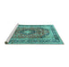 Sideview of Machine Washable Medallion Turquoise Traditional Area Rugs, wshtr2960turq