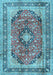 Machine Washable Medallion Light Blue Traditional Rug, wshtr2960lblu