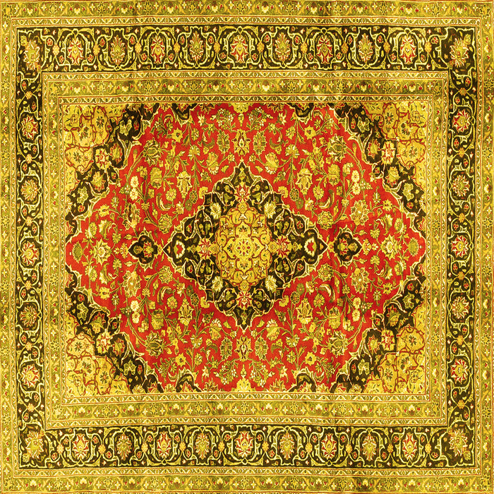 Square Machine Washable Medallion Yellow Traditional Rug, wshtr2960yw
