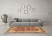 Machine Washable Medallion Brown Traditional Rug in a Living Room,, wshtr2960brn