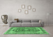 Machine Washable Medallion Emerald Green Traditional Area Rugs in a Living Room,, wshtr2960emgrn