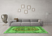 Machine Washable Medallion Green Traditional Area Rugs in a Living Room,, wshtr2960grn