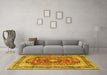 Machine Washable Medallion Yellow Traditional Rug in a Living Room, wshtr2960yw