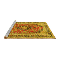 Sideview of Machine Washable Medallion Yellow Traditional Rug, wshtr2960yw
