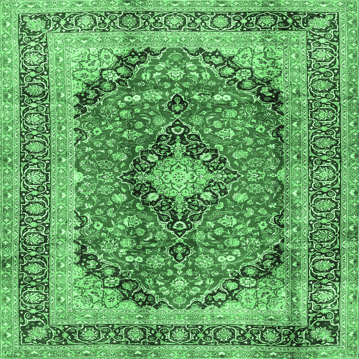 Square Machine Washable Medallion Emerald Green Traditional Area Rugs, wshtr2960emgrn