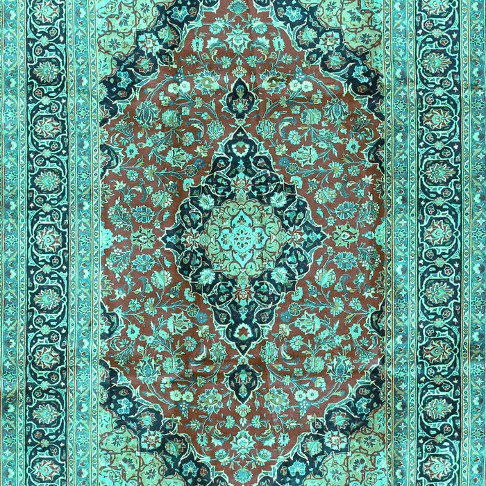 Machine Washable Medallion Turquoise Traditional Area Rugs, wshtr2960turq