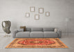 Machine Washable Medallion Orange Traditional Area Rugs in a Living Room, wshtr2960org