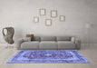 Machine Washable Medallion Blue Traditional Rug in a Living Room, wshtr2960blu