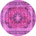 Round Machine Washable Medallion Pink Traditional Rug, wshtr2960pnk