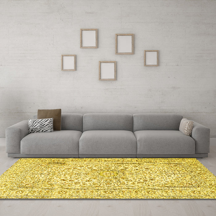 Machine Washable Persian Yellow Traditional Rug in a Living Room, wshtr2961yw
