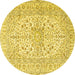 Round Machine Washable Persian Yellow Traditional Rug, wshtr2961yw