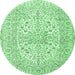 Round Persian Emerald Green Traditional Rug, tr2961emgrn
