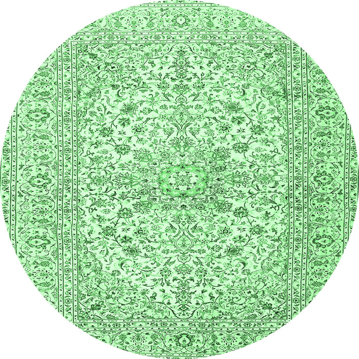 Round Machine Washable Persian Emerald Green Traditional Area Rugs, wshtr2961emgrn