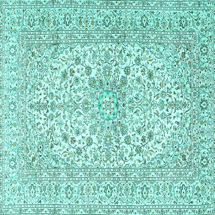 Square Machine Washable Persian Turquoise Traditional Area Rugs, wshtr2961turq