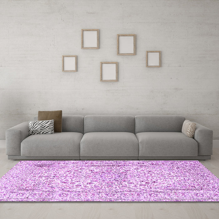 Machine Washable Persian Purple Traditional Area Rugs in a Living Room, wshtr2961pur