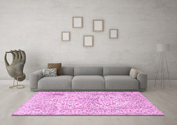 Machine Washable Persian Pink Traditional Rug in a Living Room, wshtr2961pnk