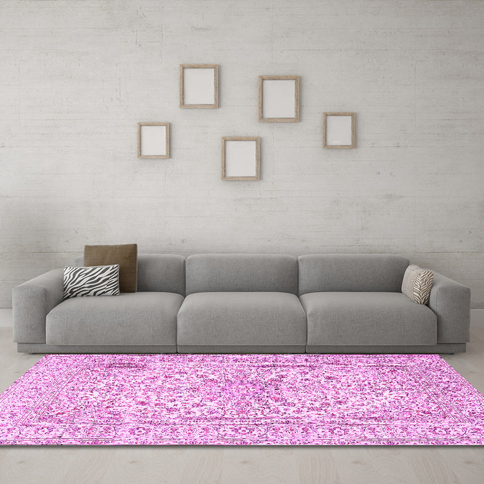 Machine Washable Persian Pink Traditional Rug in a Living Room, wshtr2961pnk