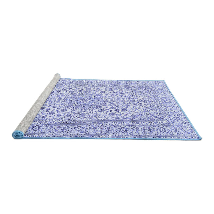 Sideview of Machine Washable Persian Blue Traditional Rug, wshtr2961blu