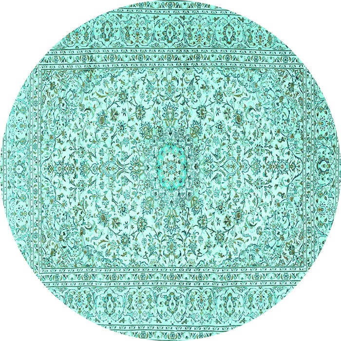 Round Machine Washable Persian Turquoise Traditional Area Rugs, wshtr2961turq