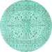 Round Machine Washable Persian Turquoise Traditional Area Rugs, wshtr2961turq