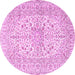 Round Machine Washable Persian Pink Traditional Rug, wshtr2961pnk