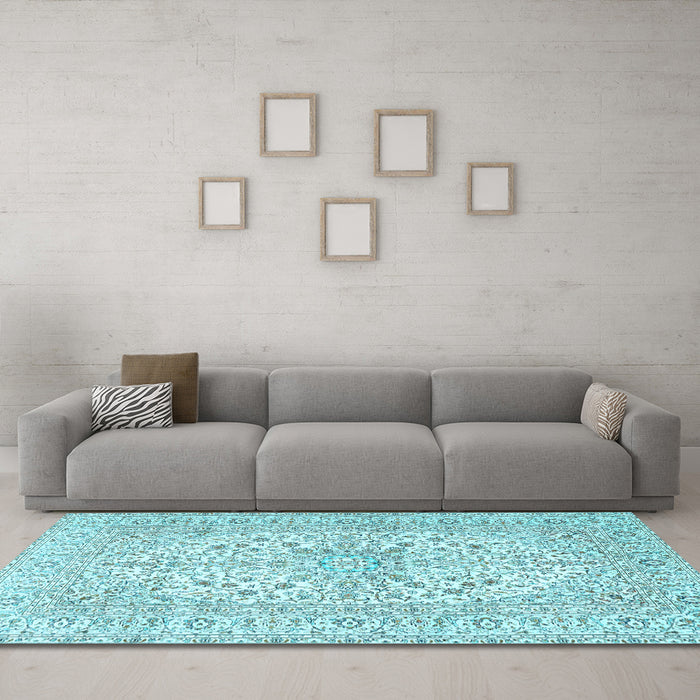 Machine Washable Persian Light Blue Traditional Rug in a Living Room, wshtr2961lblu