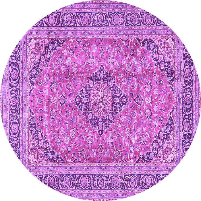 Round Machine Washable Medallion Purple Traditional Area Rugs, wshtr2962pur