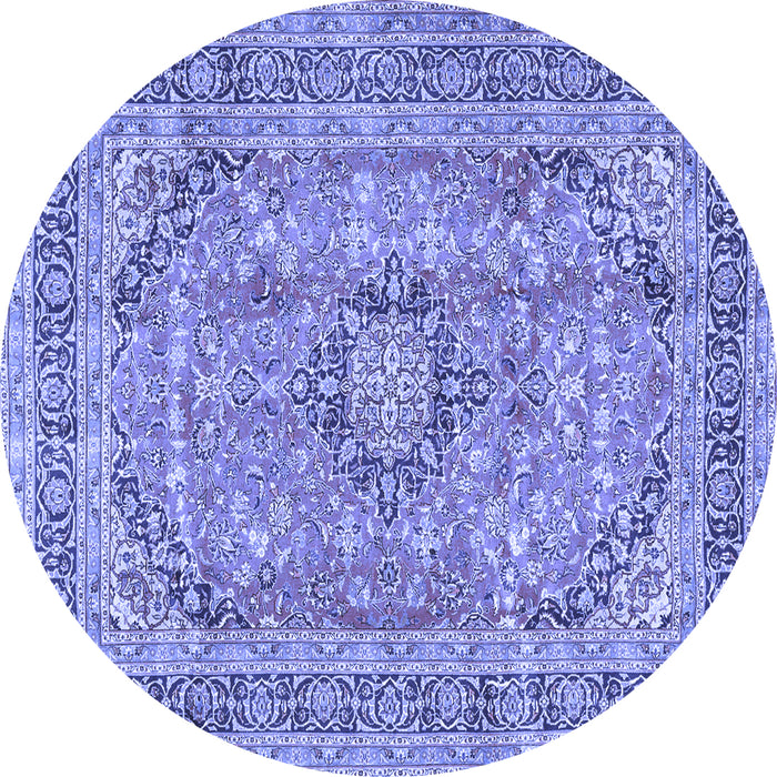 Round Machine Washable Medallion Blue Traditional Rug, wshtr2962blu