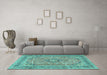 Machine Washable Medallion Turquoise Traditional Area Rugs in a Living Room,, wshtr2962turq