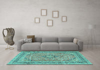 Machine Washable Medallion Turquoise Traditional Rug, wshtr2962turq